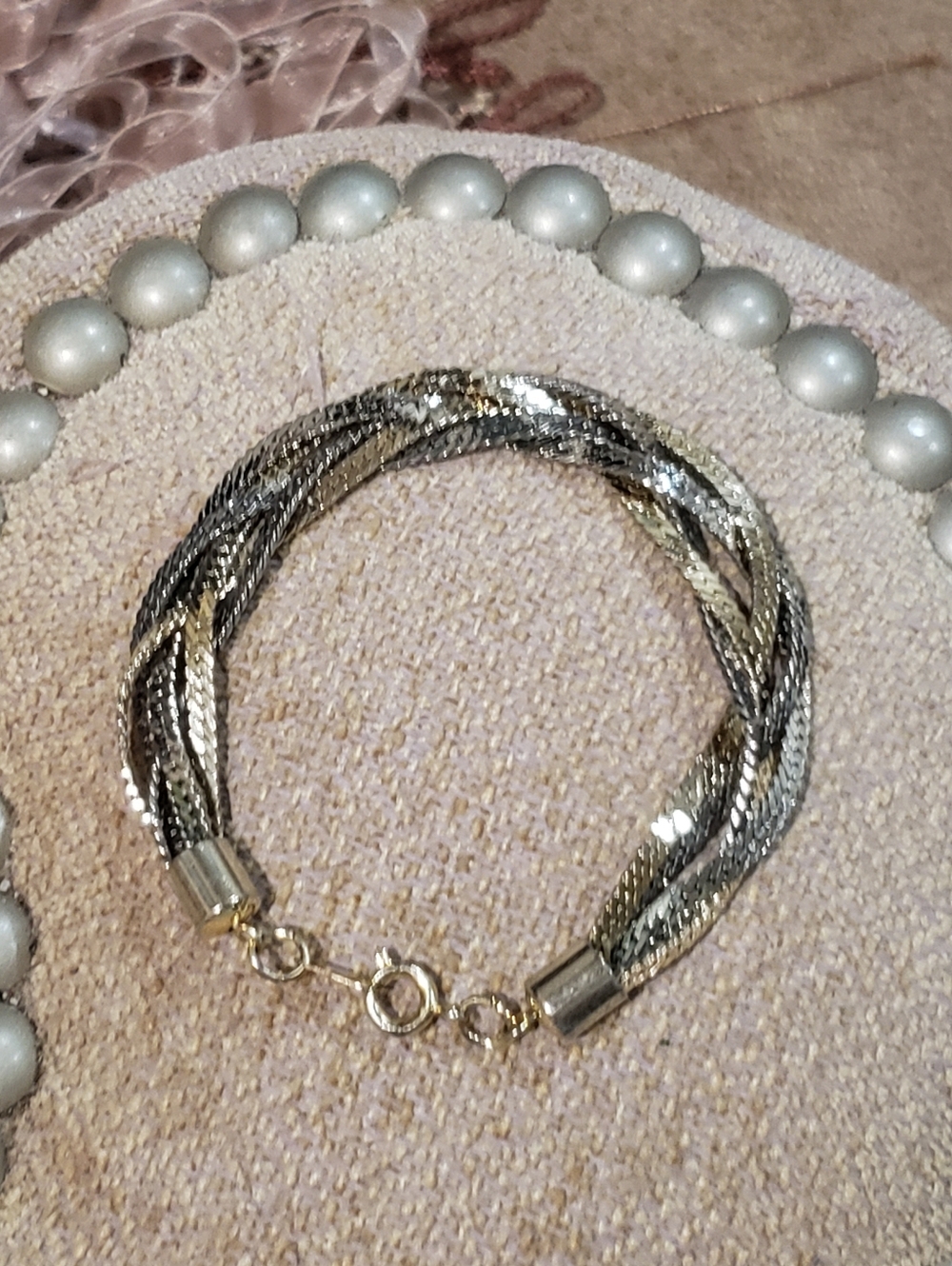 Braided Two-Tone Silver & Gold Herringbone Bracelet